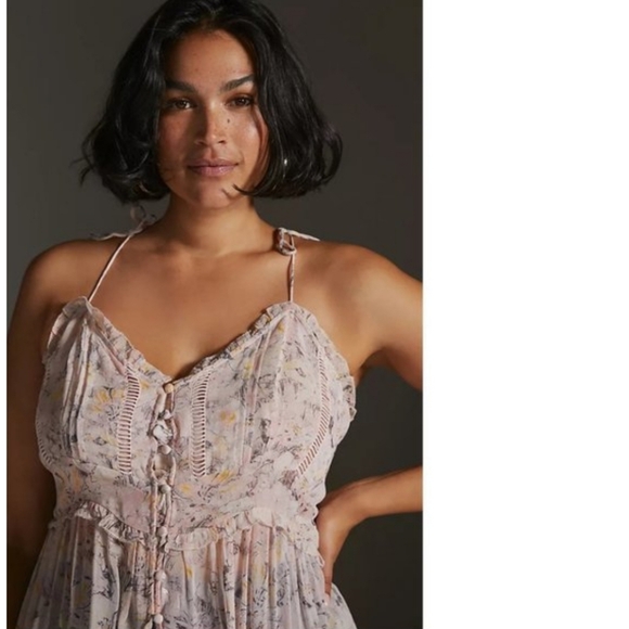 Anthropologie Asymmetrical Floral Dress in Pink and Cream - Picture 6 of 11